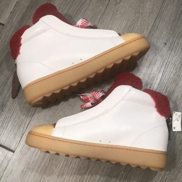 Coach G1493 White Leather High Top Red Shearling Sneaker Size 8 - Picture 11 of 13